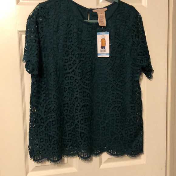 Philosophy NWT L Teal Green Lace Top blouse - Picture 1 of 4